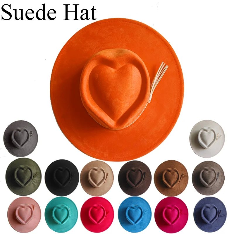 Orange LOVE 15 Colors Suede Hat 2026 New Men Women Autumn Winter Felt Jazz Hats Classic Church Fedoras Chapeau Sombrero Mujer