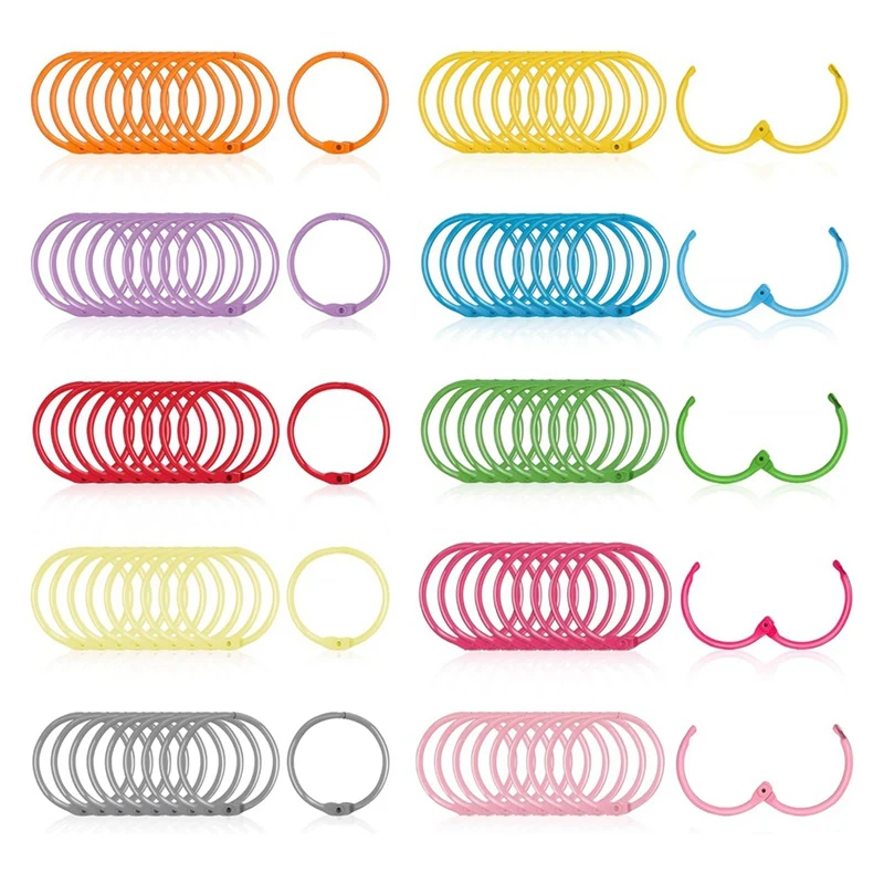 Набор колец для связывания с 1 прозрачным органайзером, 100 шт., коробка-1, 1/5 дюйма, цветные металлические бумажные кольца с листьями