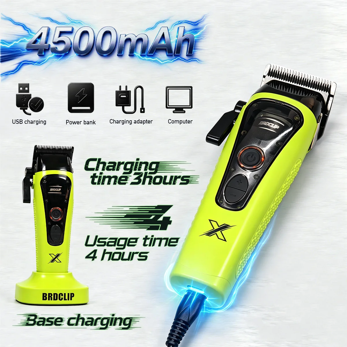 Professioneller elektrischer Haarschneider BRD-R1 mit externem bürstenlosem Motor 8000 U/min 4500 mAh mit Ladestation BRDCLIP Haartrimmer Fade DLC-Klinge – Detail 5