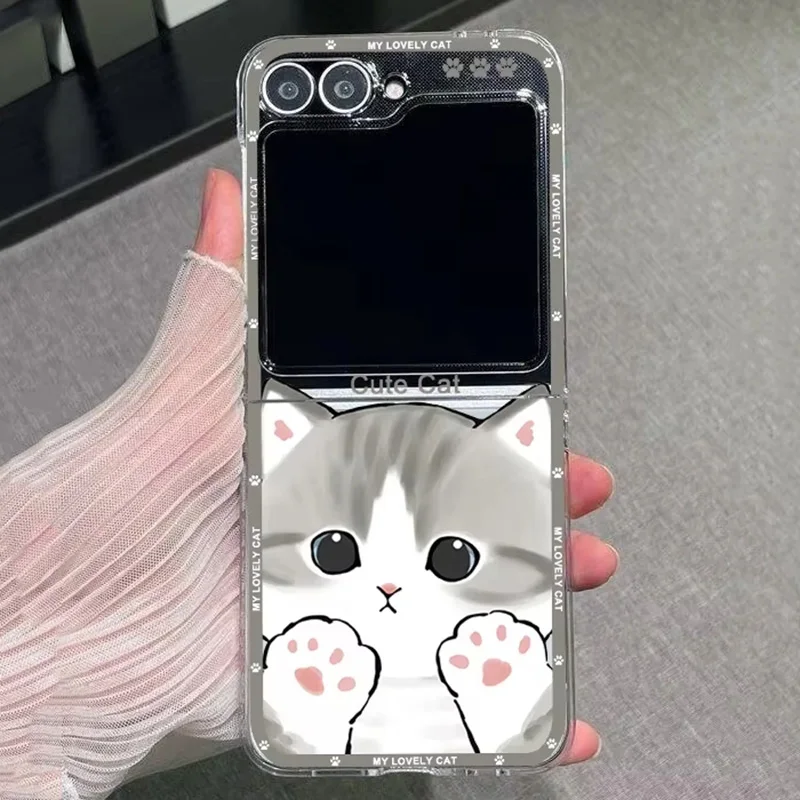 Capa de Telefone com Estampa de Gato Fofo para Samsung Galaxy Z Flip 7 6 5, Capa Macia para Z Flip 3 4, Capa para MOTOROLA RAZR 40 50 60 ULTRA