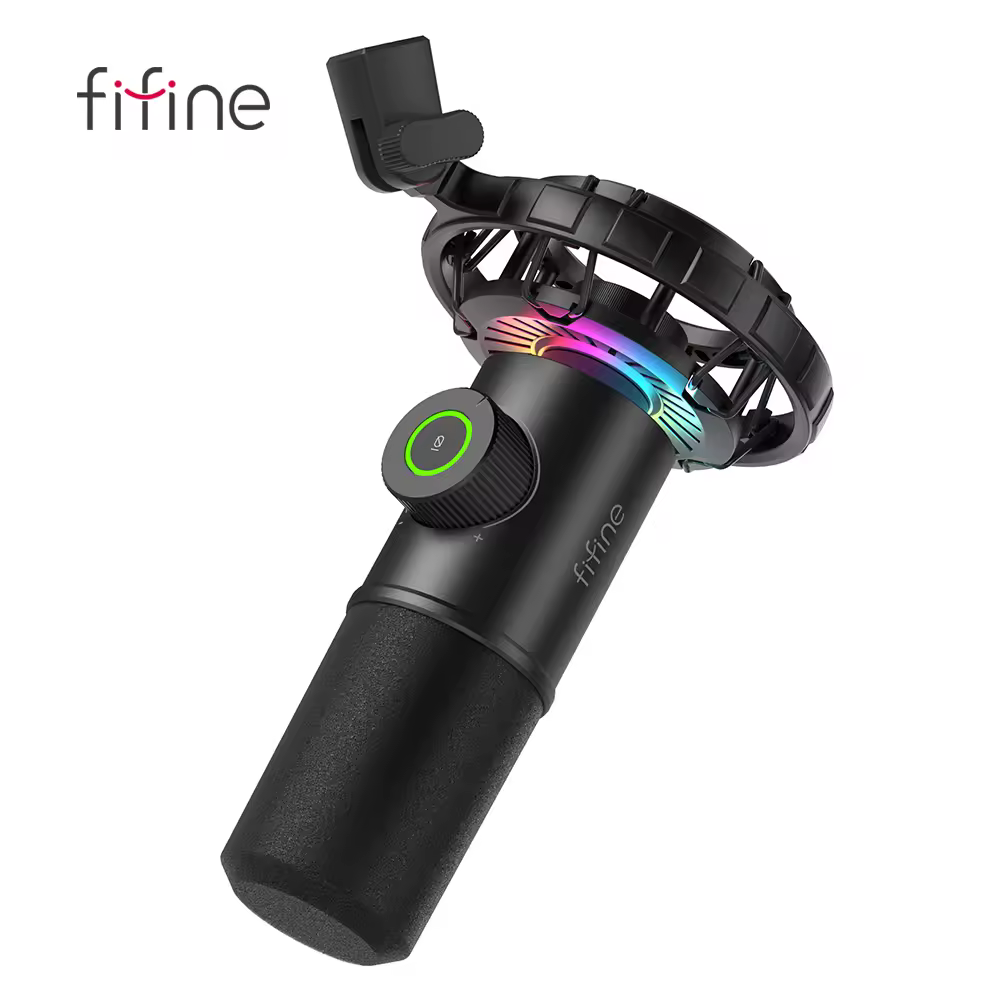 Fifine microfone usb para jogos para youtube, microfone dinâmico de podcast com luz rgb/luz-toque mudo/botão de ganho para pc, tablet, record-K658
