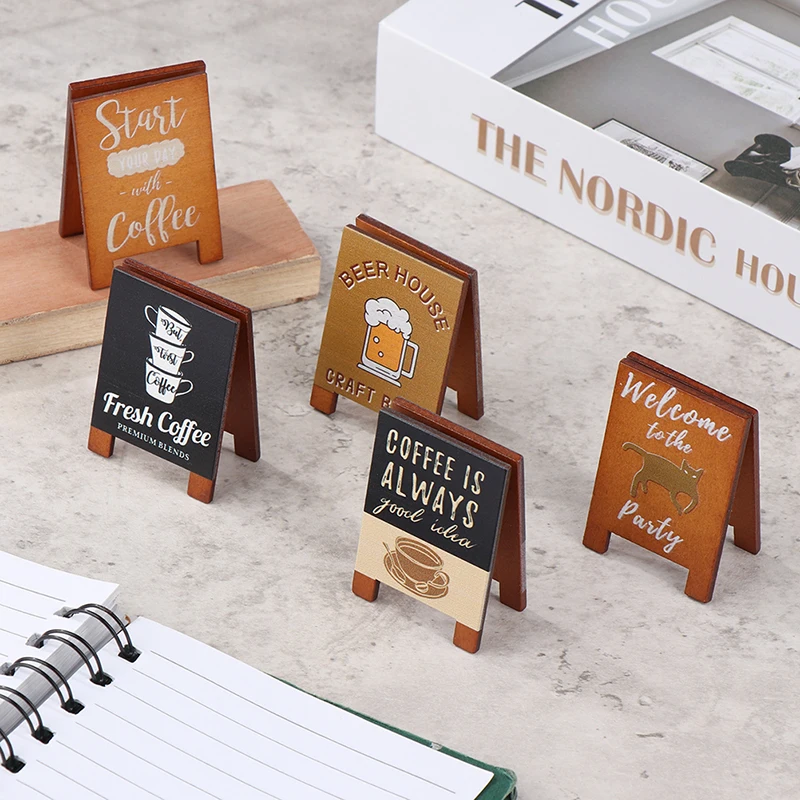 دمية مصغرة محاكاة خشبية مخبز مقهى لافتة نموذج DIY الملحقات