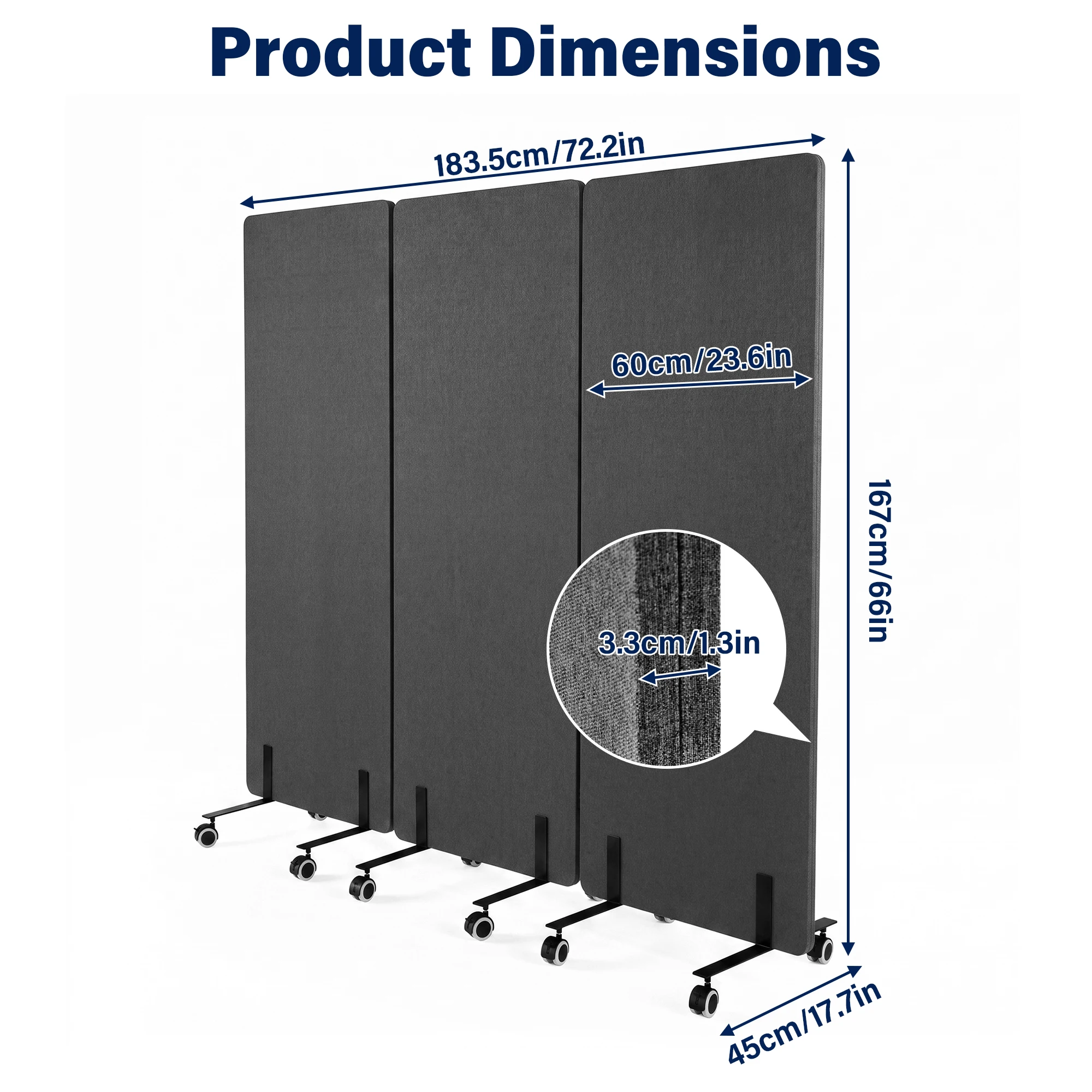キャスター付きの可動式吸音パーテーション。3枚のパネルで構成 - Partition Screen Divider のレビューと価格