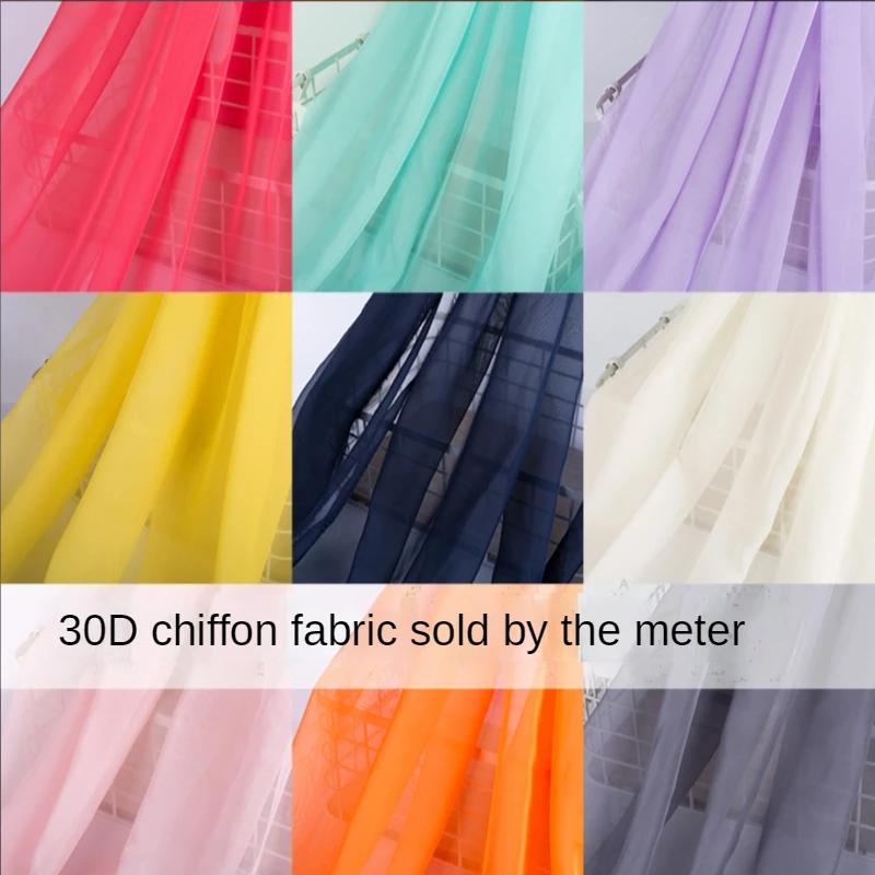 30D Chiffon Fabric By The Meter for Sewing Clothing Ultra-thin White Encrypted Soft Smooth Drape Cloth Plain Black Blue Summer