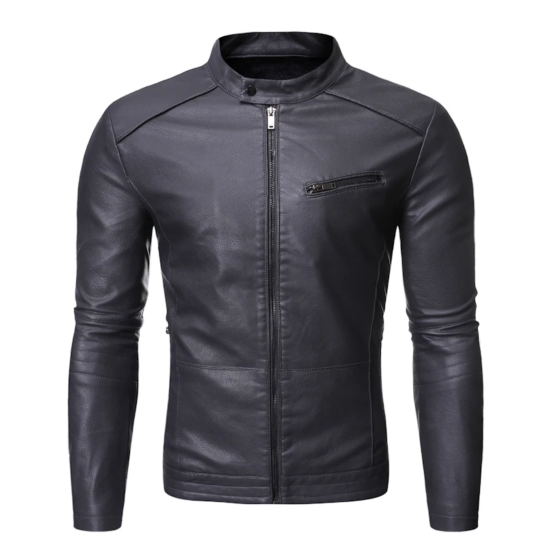 

Men Faux Leather Jacket New Fashion Stand Collar Lining Windproof Design for Autumn Winter Men's Faux Leather Motorcycle Jacket