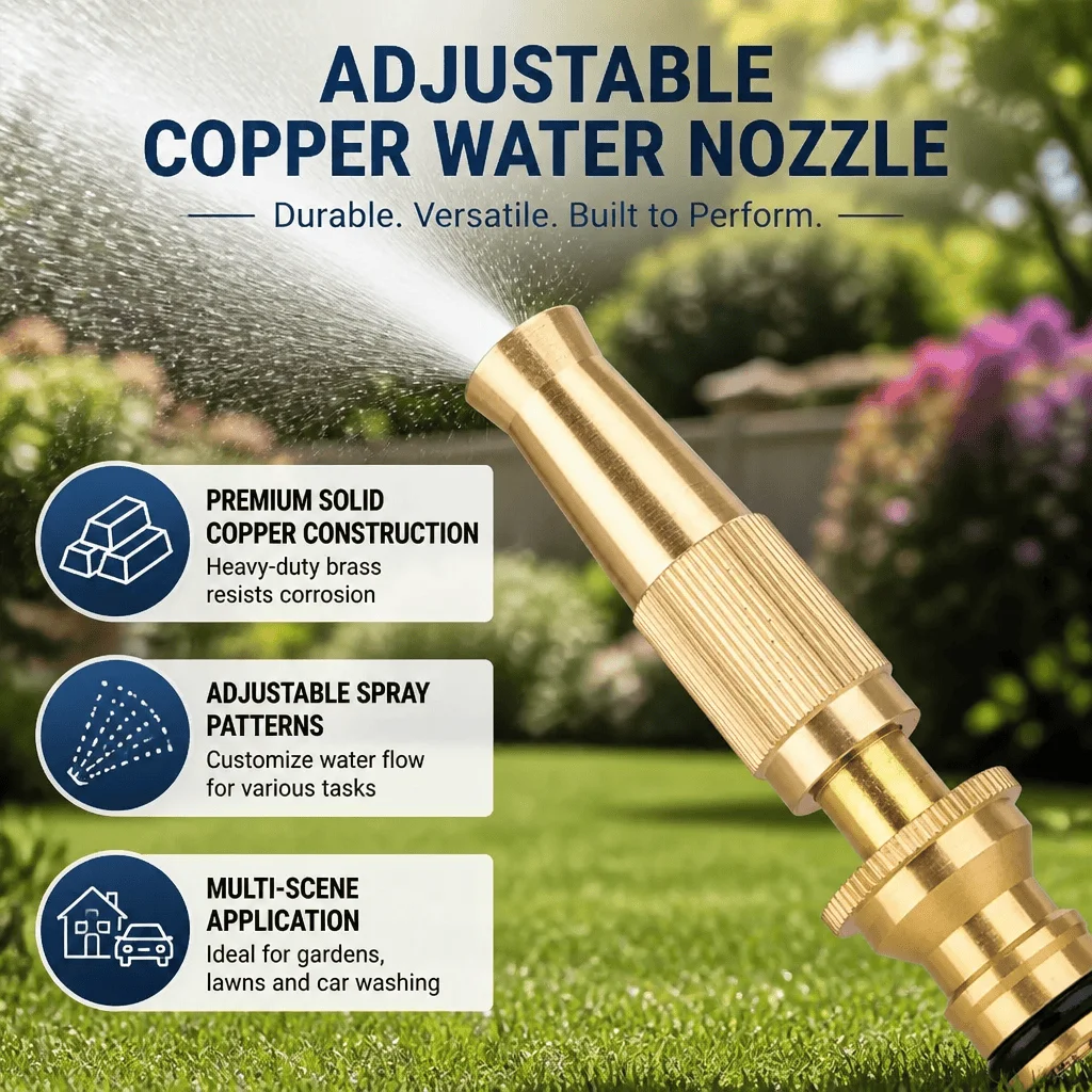 Premium Solid Copper Garden Hose Sprayer Water Nozzle Car Wash High Pressure Adjustable Spray Lawn Watering Irrigation Equipment