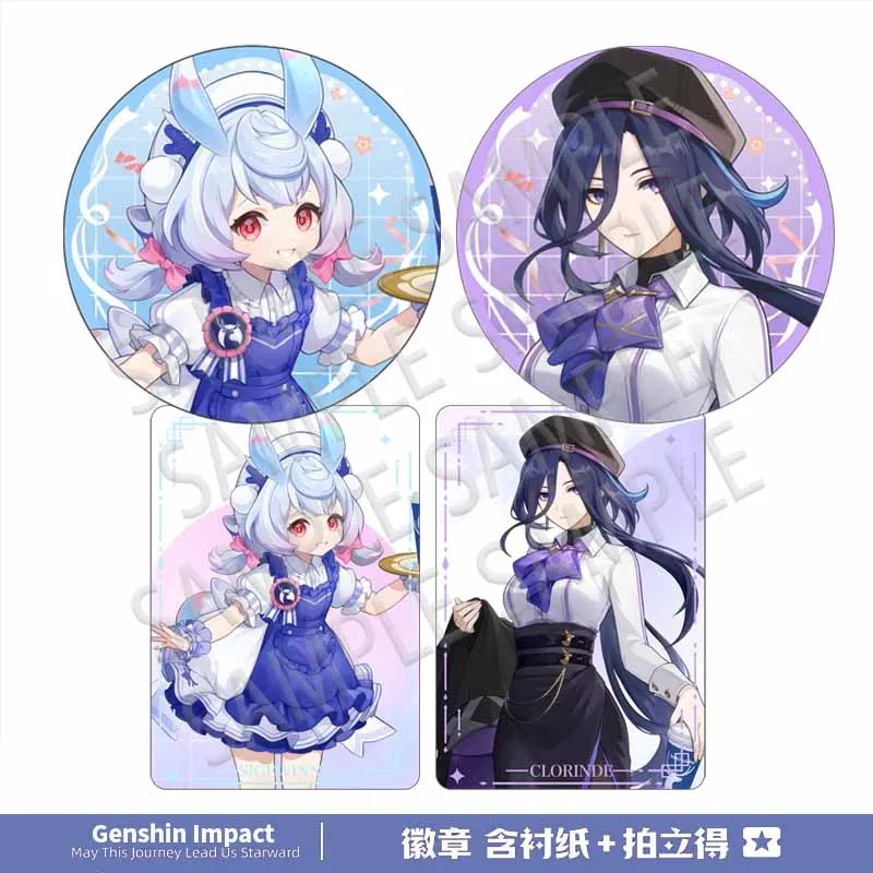 

2025 Anime Genshin Impact Linkage Luckin Coffee Double Flash Badge Sigewinne Clorinde Baji Brooch Instant Camera Small Card