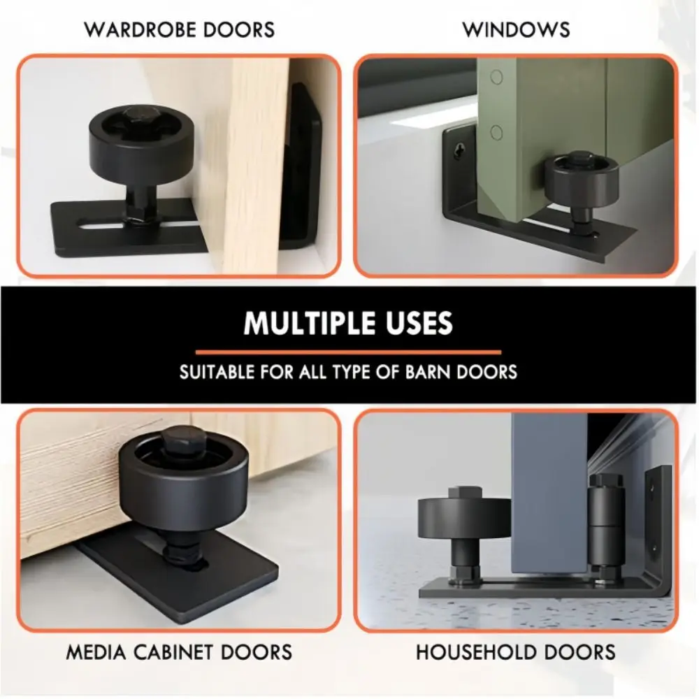 

Carbon Steel Barn Door Floor Guide Black Finish Flat Bottom Sliding Door Hardware 8-in-1 Style Wall System Stay Roller
