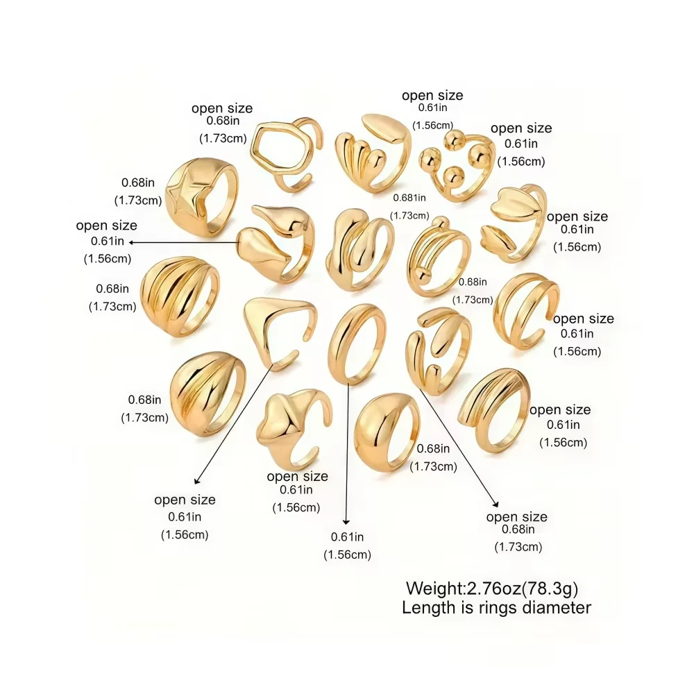 8/16-teiliges Set mit zufällig ausgewählten, modischen, herzförmigen, geometrischen und unregelmäßig geformten offenen Ringen für Damen, verschiedene Stile, schlicht, trendig, für den täglichen Gebrauch, als Schmuck oder Geschenk für Partys. – Detail 6