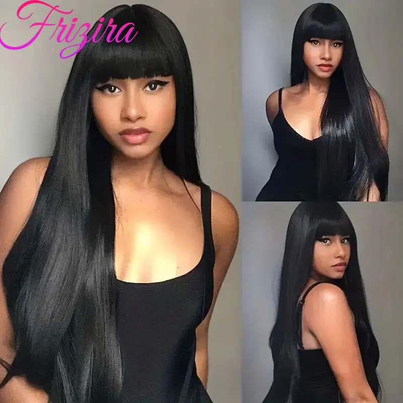 

Glueless Wig 3x1 Straight Human Hair Wigs with Bangs Full Machine Made Wigs Brazilian Human Hair Wigs For Black Women 8-34 Inch