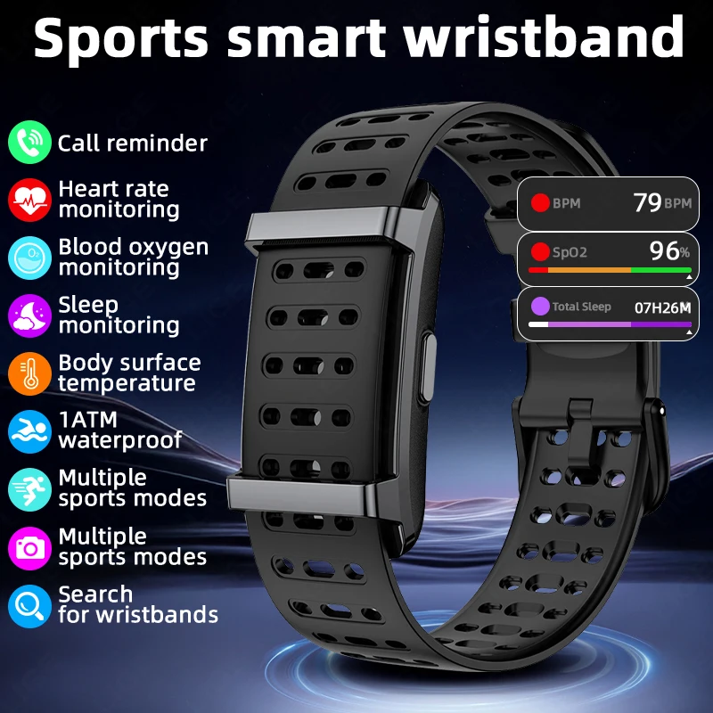 

LIGE Heart Rate Monitor Fitness Smart Bracelet Men Women No Screen Sports Band Watch 1ATM Waterproof Multifunction Wristband