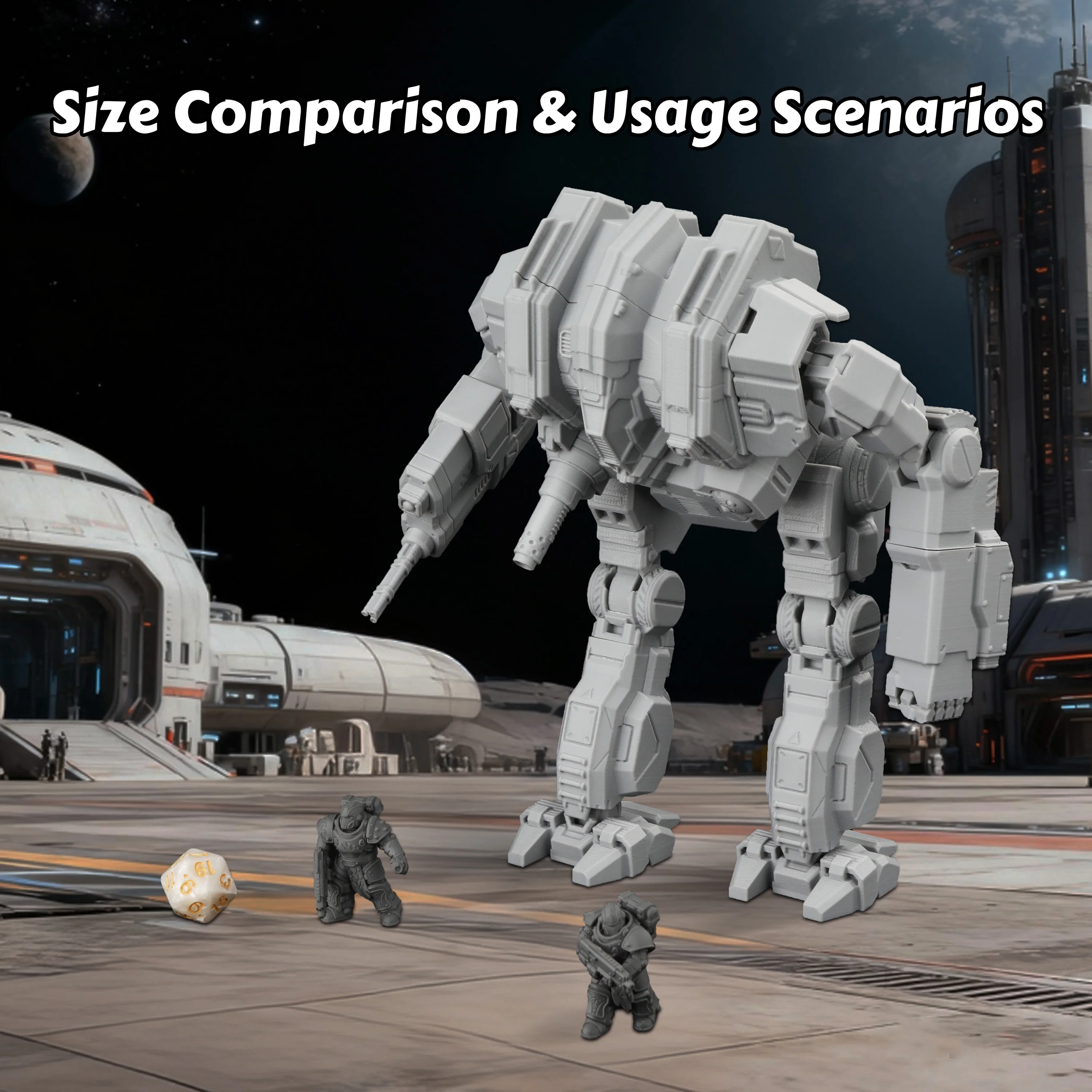 Sci-Fi RPG Giant Mecha Miniature Model - Mecha Movable Joints, Futuristic TTRPG Tabletop Terrain Accessory for Sci-Fi Defense