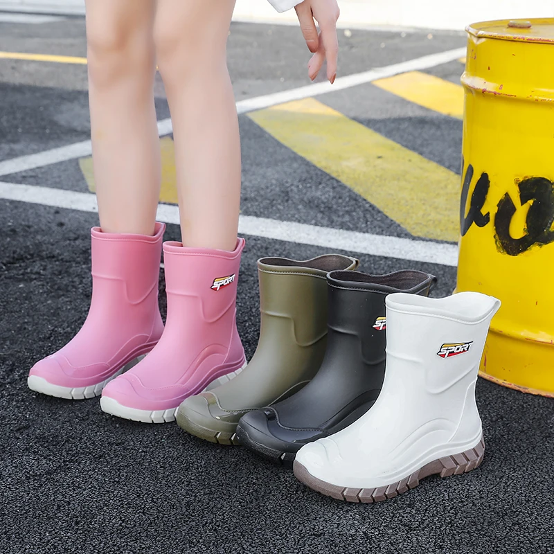 White Mid-Calf Rain Boots Women's Summer Kitchen Anti-Slip Waterproof Comfortable Working Fashion Outdoor Wet Weather Boots view 2