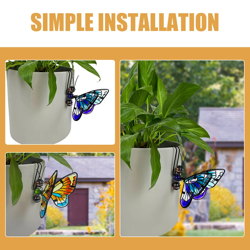 3 Pcs Flower Pot Decoration Pendant Flowerpot Potted Plant Hanger Adorn The Fence Butterfly Figurine Iron