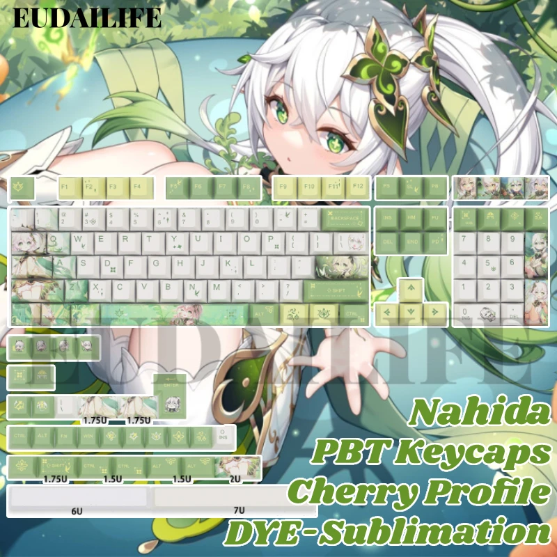 

Nahida 139 Key Cover Genshin Impact PBT DYE Sublimation Cherry MX Cross Axis Switch Keycap for Mechanical Keyboard Game Gift