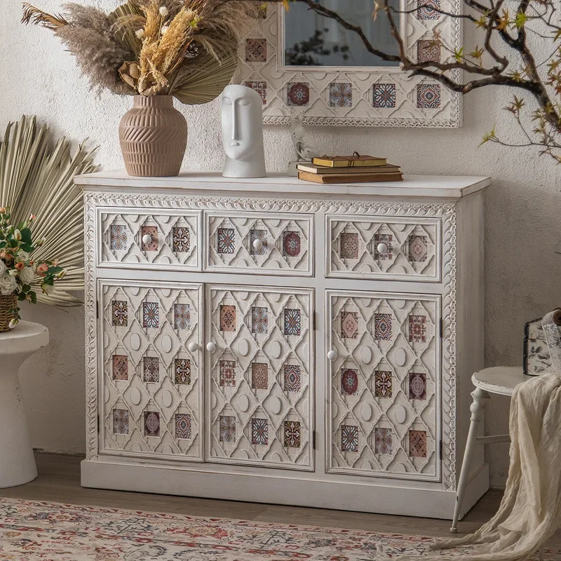 French entrance cabinet, retro pattern living room decoration, exotic style against the wall