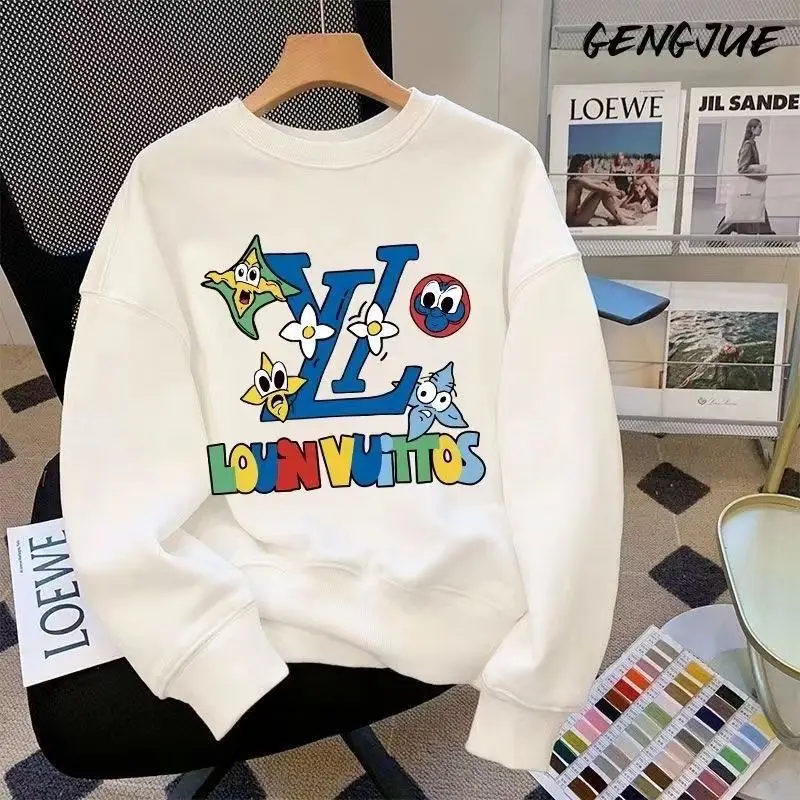 미국 하이 스트리트 스웨터 대형 사이즈 남녀 공용 플리스 두꺼운 한국 만화 컬러 레터 프린트 탑