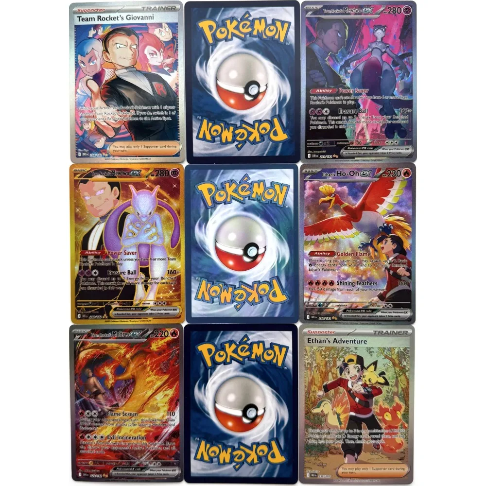 DIY PTCG PKM Cards V10 Destined Rivals Team Rocket's Mewtwo Ex Ethans Ho Oh Valeries Moltres SAR Anime Game Collection Cards Gif