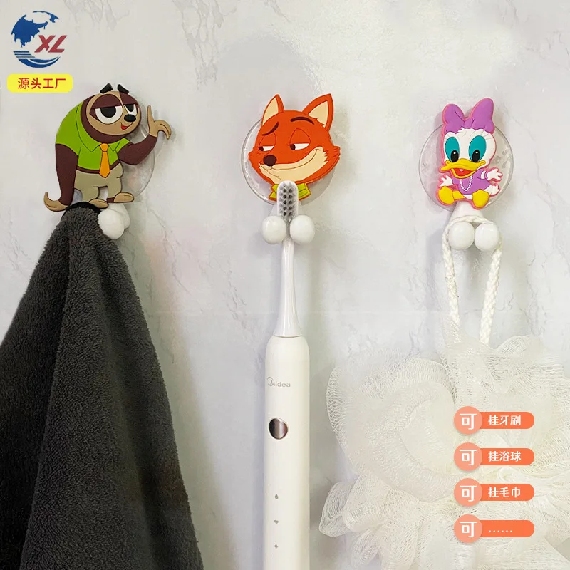 Disney Mickey Minnie Mouse Anime Figure Cartoon Toothbrush Holder Toys Stitch Zootopia Doll Wall Mounted Shelf kids Gifts