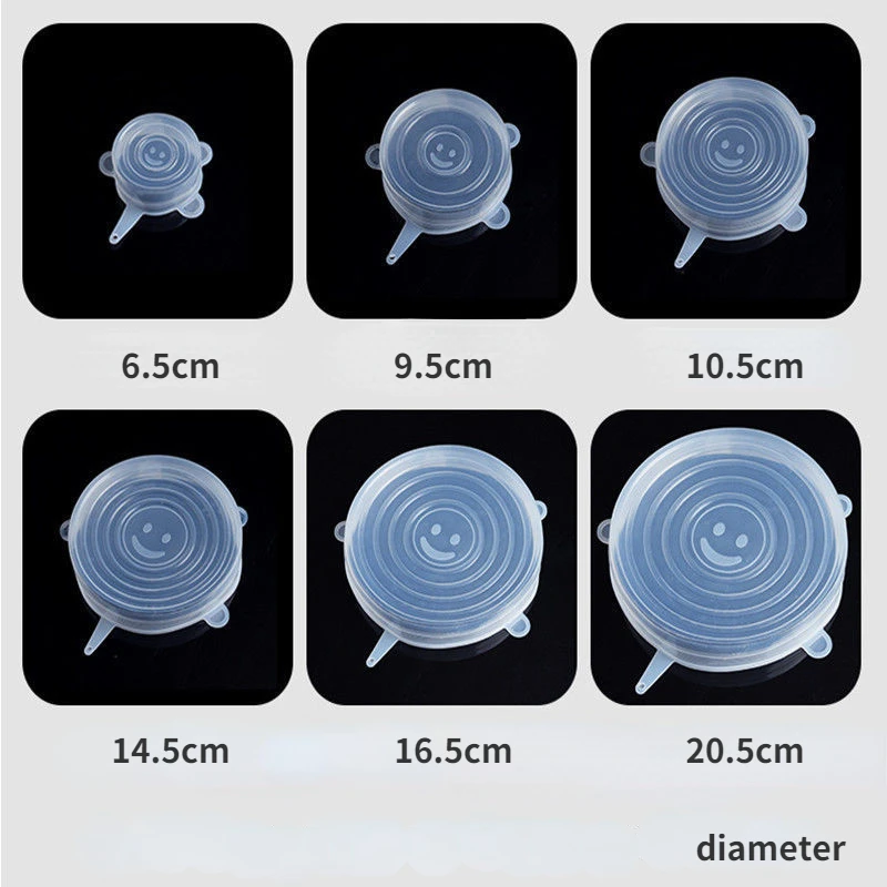 6ชิ้นซิลิโคนสดใหม่ปกกระป๋องยืดนำกลับมาใช้ใหม่ได้ฝาปิดกระป๋องตู้เย็นไมโครเวฟสุญญากาศพลาสติกห่ออุปกรณ์ครัว