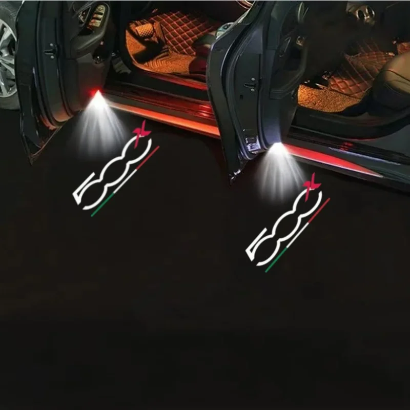 2Pcs LED Logo Projector Welcome Light For Fiat 500X 500L Punto Laser Ghost Shadow Puddle Light Car Door Courtesy Lamp Auto Decor