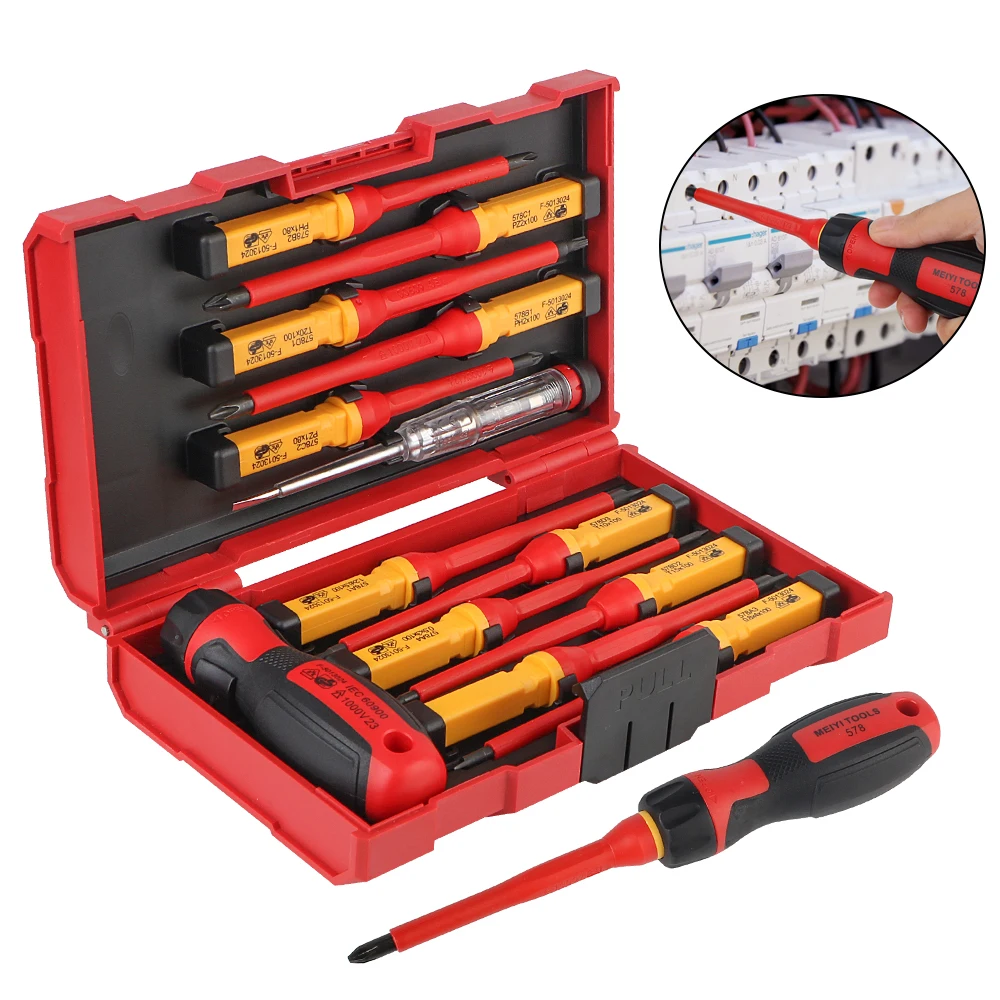 Electronic Insulated Screwdriver kits 12PCS with Box Cross Plate Screwdriver Household Circuit Tool Isolated Current