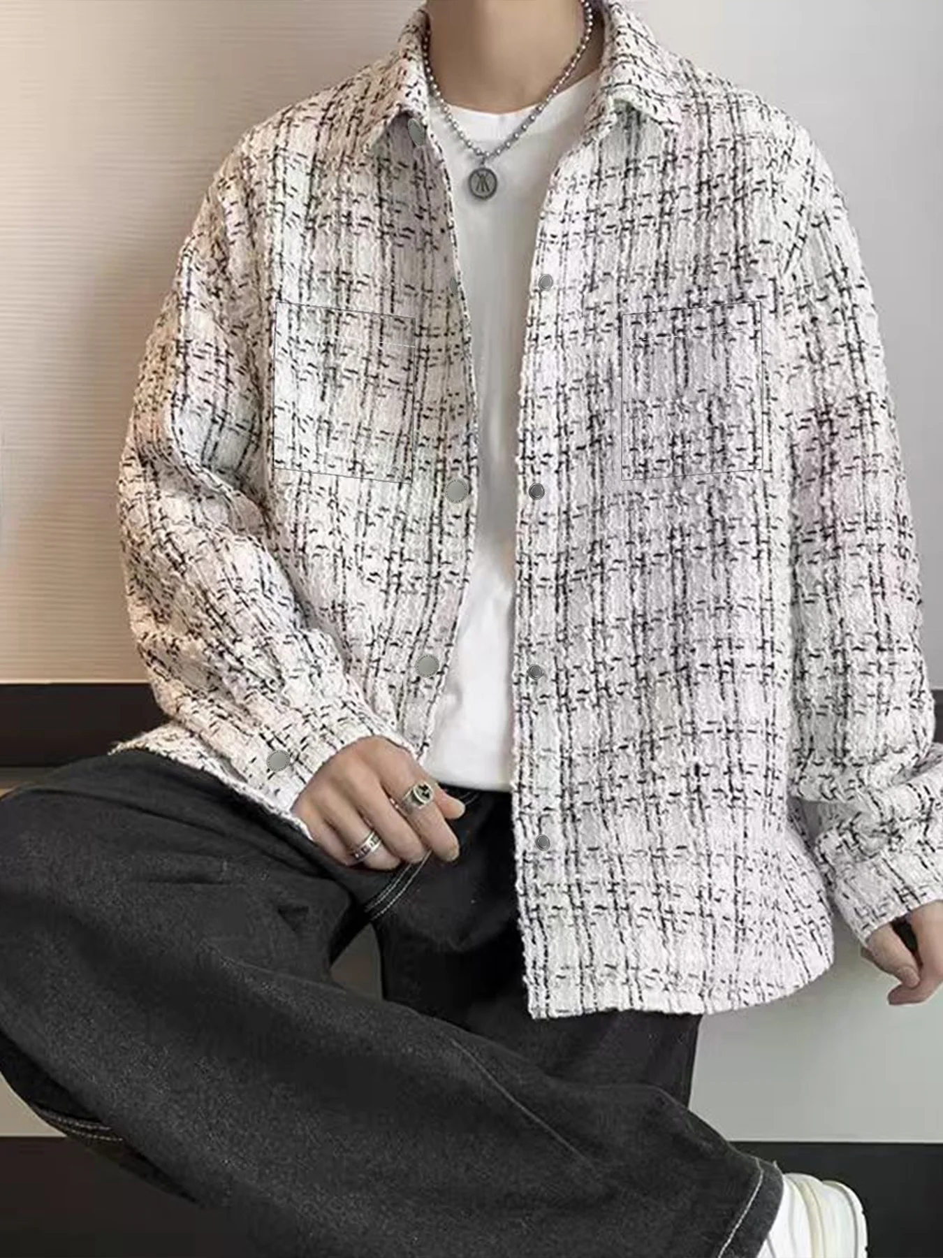 

Spring and Autumn New American-Style Tweed Jacket for Men, Cool and Stylish High-End Shirt Jacket