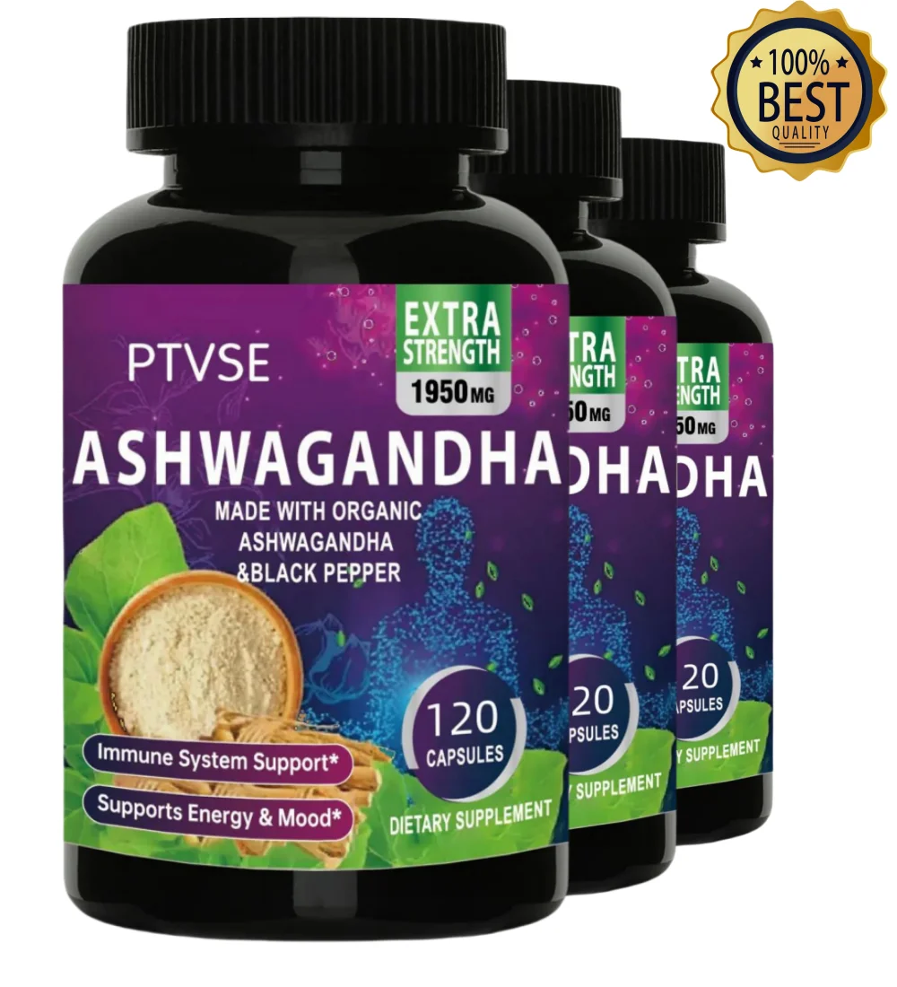 

Ptvse Pure Organic Ashwagandha Root Extract Capsule 1950mg Supplement Help Stress, Focus, Brain, Energy Support Sleep Health