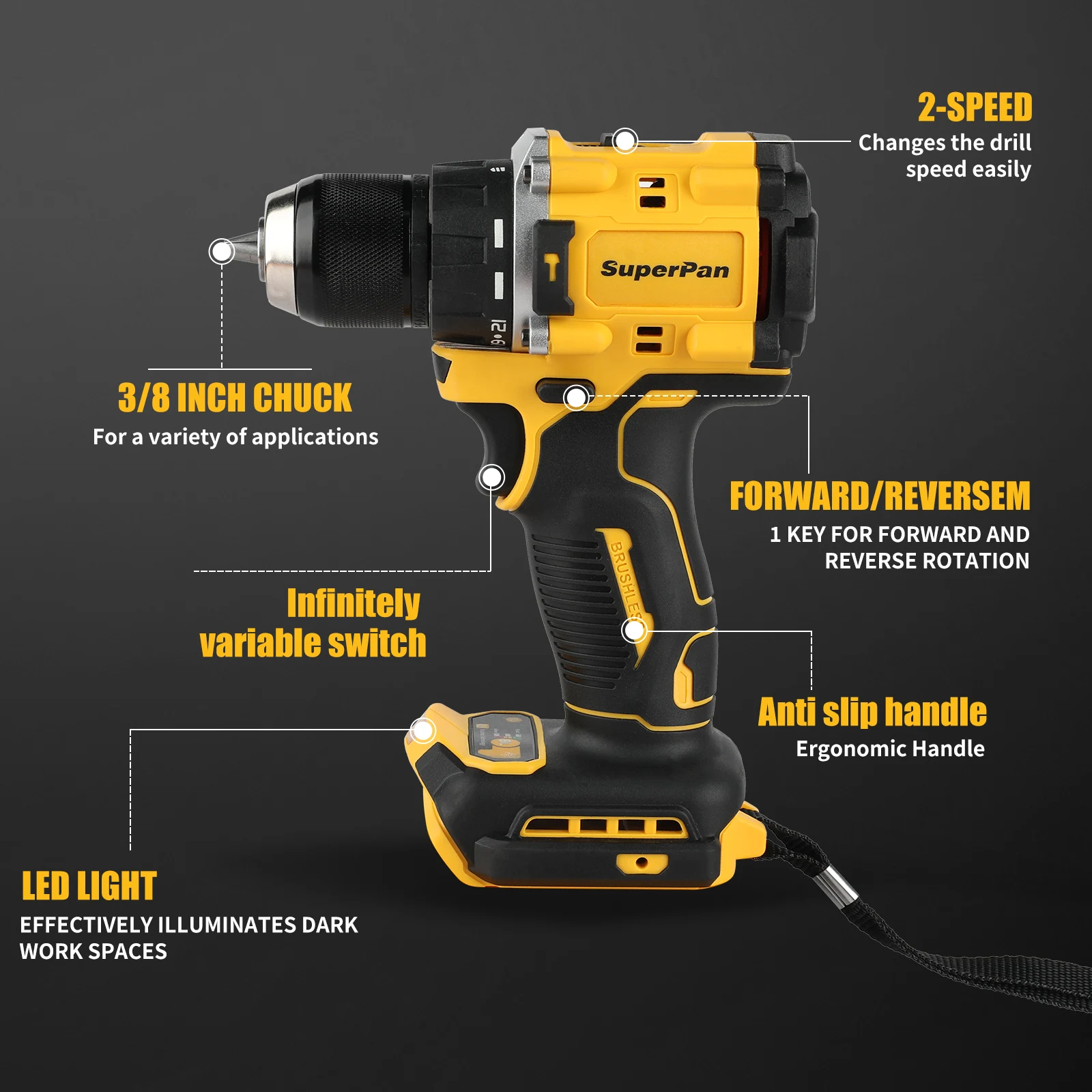 

Беспроводная ударная дрель 20В DCD805, бесщеточный электрический шуруповерт для аккумулятора Dewalt 18В, промышленный строительный инструмент