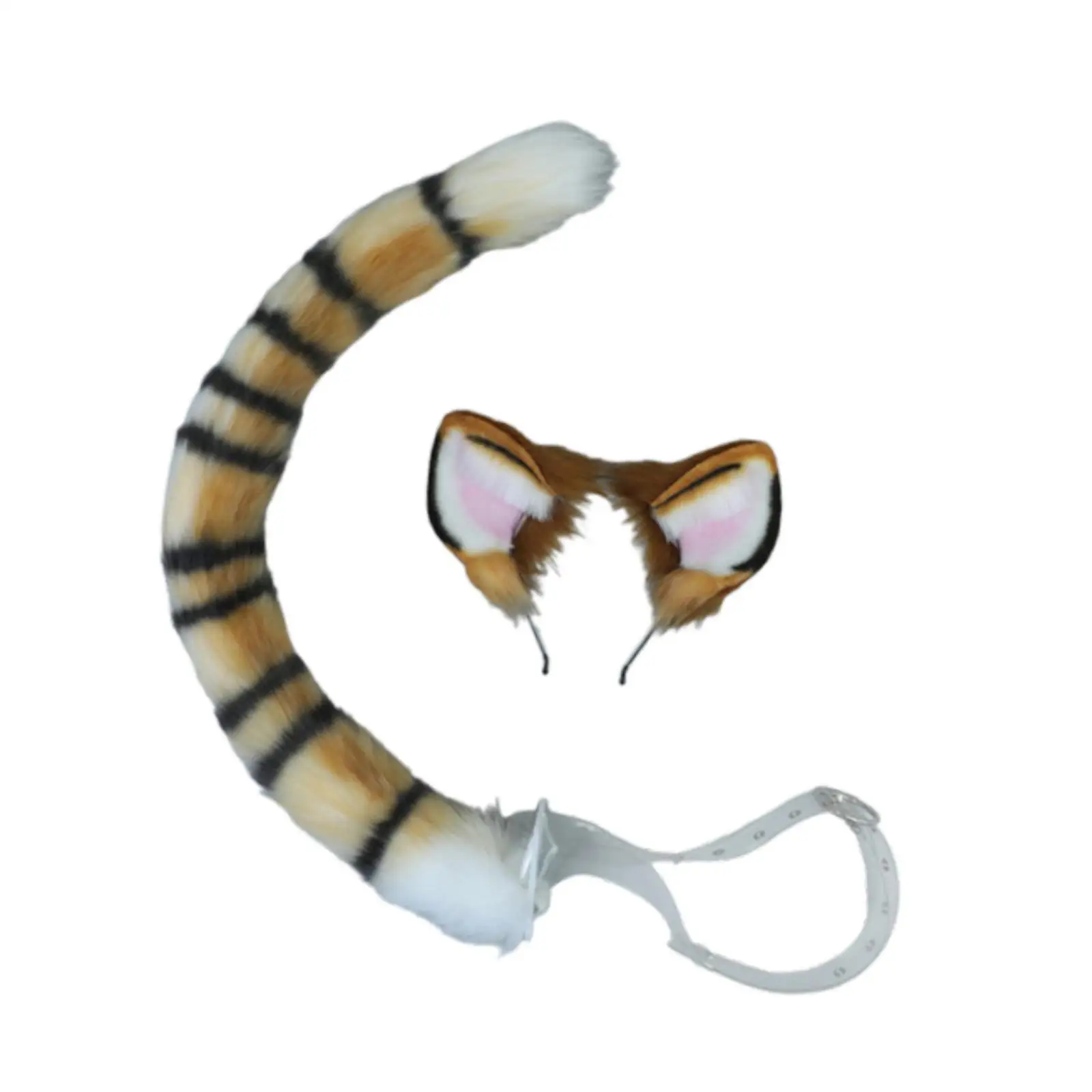 

Tiger Ears and Tail Set Cosplay Hair Hoop for Masquerade Role Play Halloween