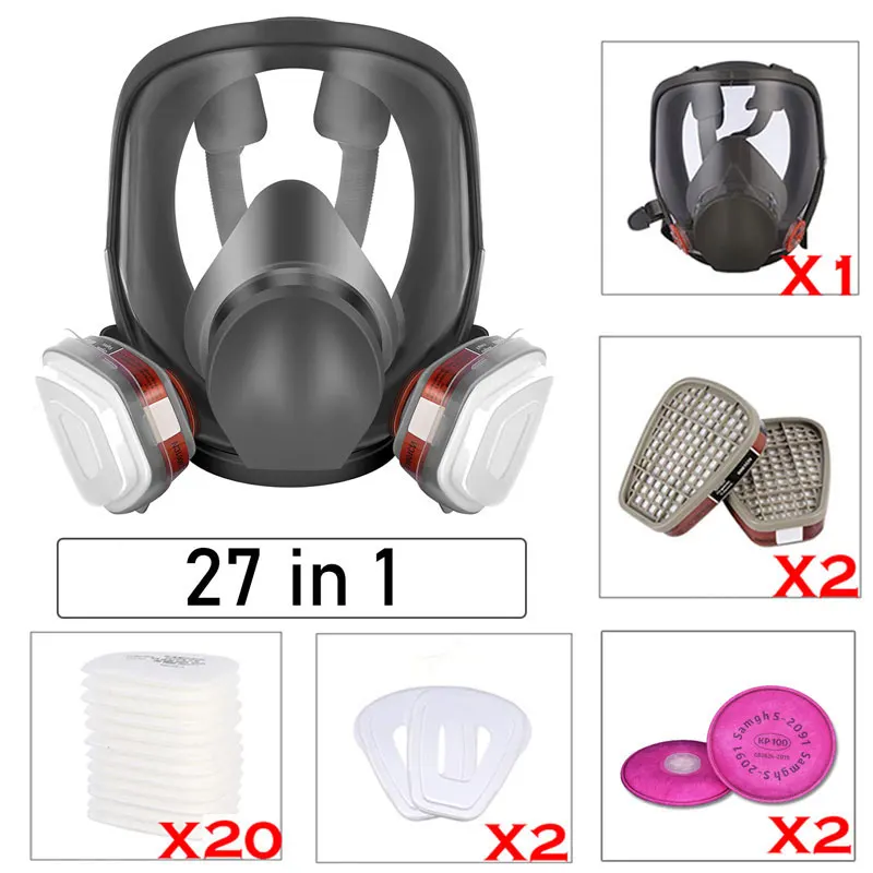 6800 27 in 1 Chemical Mask Gas Mask for Work Dustproof Respirator Paint Pesticide Spray Silicone Full Face Filters Men