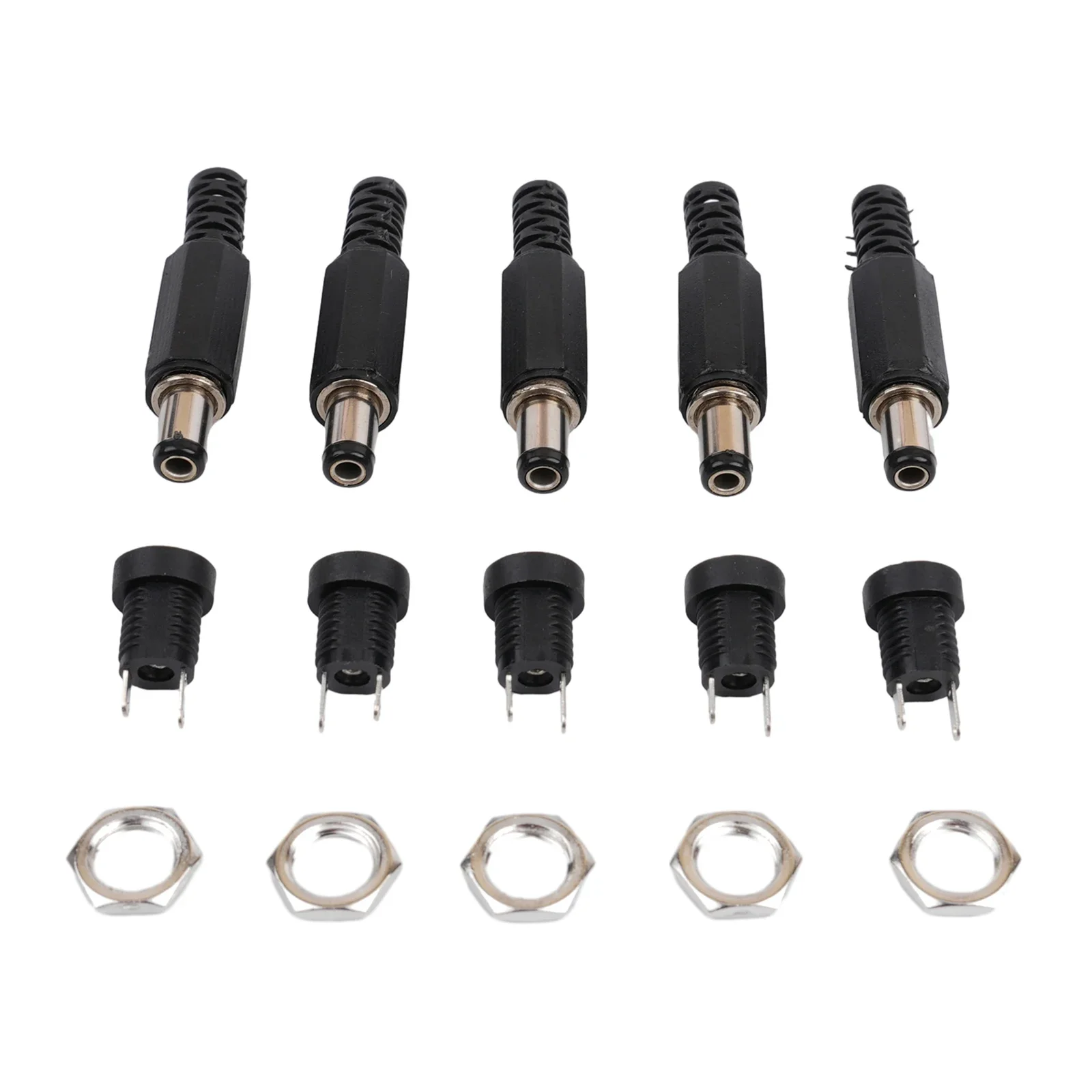 Konektor DC 5.5x2.5mm, 5 pasang colokan daya DC Pria Wanita Jack soket dudukan Panel kacang konektor adaptor daya DC