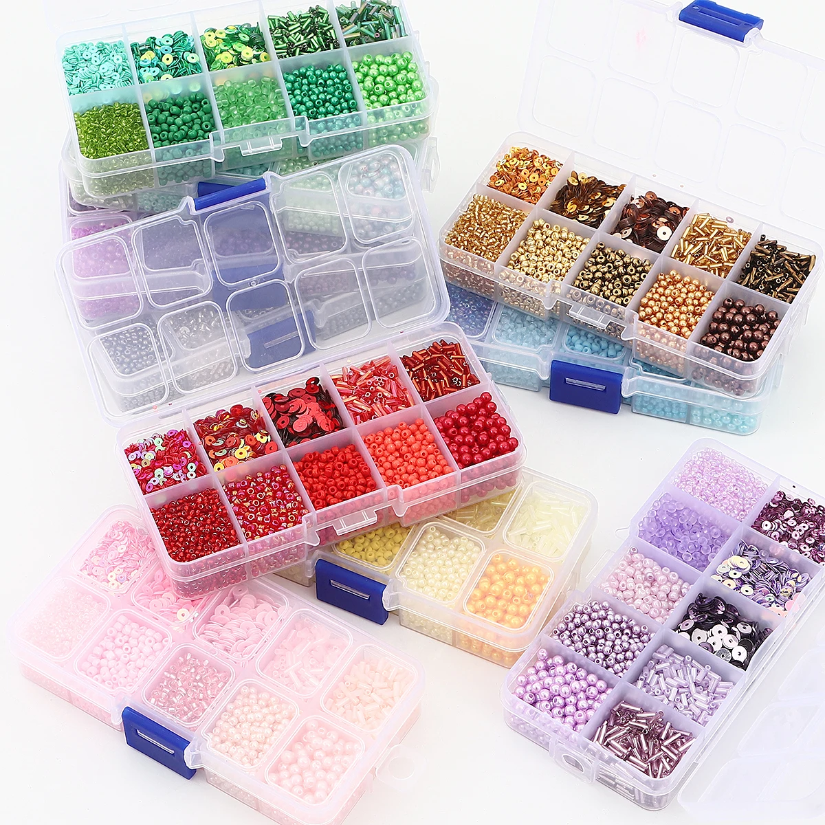 Premium 10 Grid Multi-color Imitation Pearl Beads, Rice Beads, Sequins Kit - DIY Jewelry Making (Bracelet/Necklace/Accessories)
