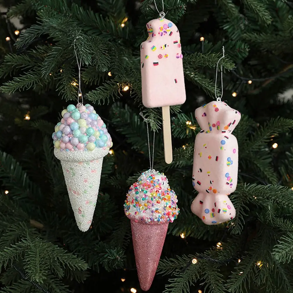 2pcs Cute Christmas Ice Cream Pendant Small Mushroom Acorn Candy Artificial Ice Cream Model Realistic Simulation