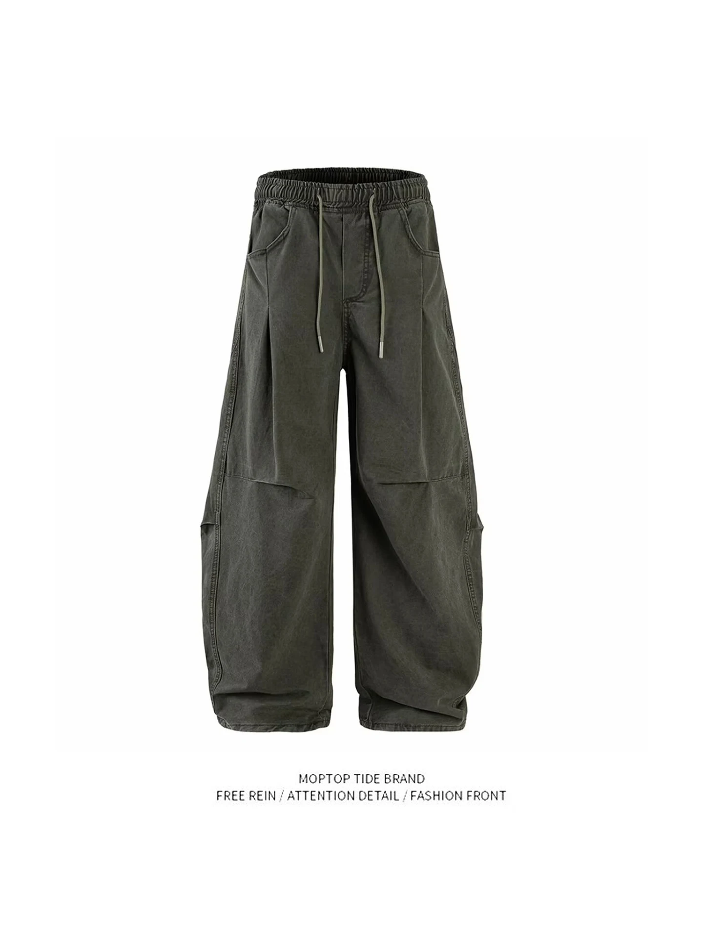 

Loose Casual Pants Artistic Sle Versatile American Trendy Loose Fit Straight Leg ket Detail Iron Free Polyester Fiber Qu...