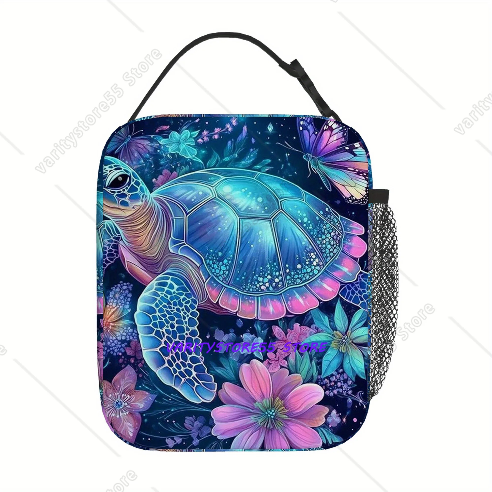 Tropical Turtle Floral Butterfly Lunch Bag Portable Thermal Insulated Lunch Box for Storage Food Bags