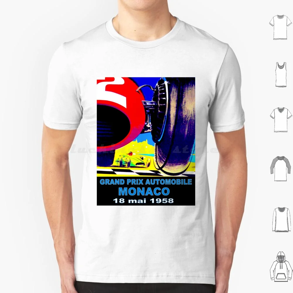 Monaco Grand Prix ; Quot ; Vintage Auto Racing Print T Shirt Big Size 100% Cotton Monaco Grand Prix Tires Auto Racing