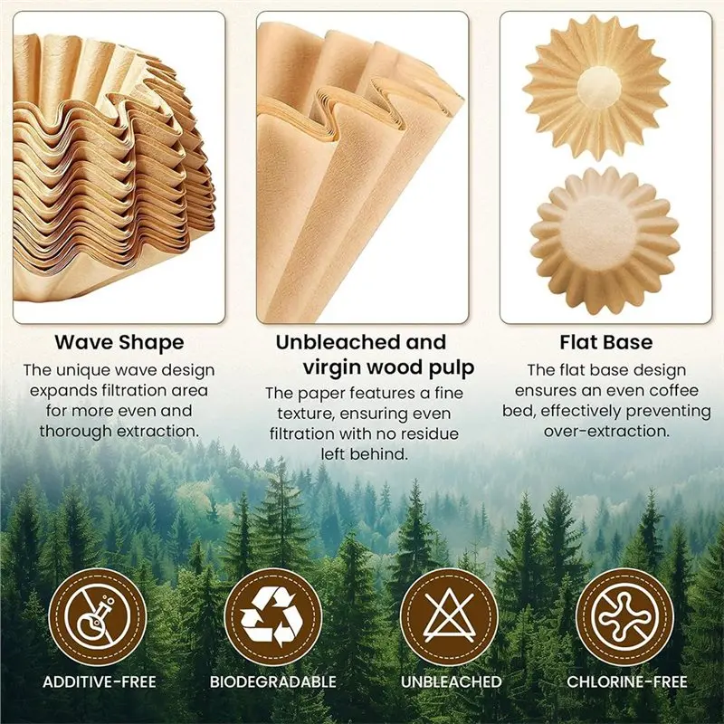 ABLN-200 Count Natural Wood Pulp Bowl-Shaped Coffee Filters For Home