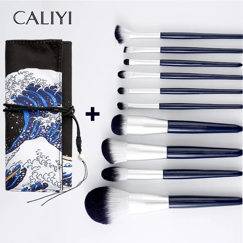 CALIYI 10PCS Makeup Brushes Set Kit Natural Brush Foundation Powder Blush Concealer Eye Shadow Make Up Cosmetic Beauty Tools