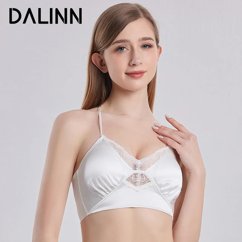 

Women Silk Bra, 91%Silk 9%Spandex Underwear, 3/4 Cup, Comfortable Female Underwear, Thin padding Lace Brassiere, White, Black