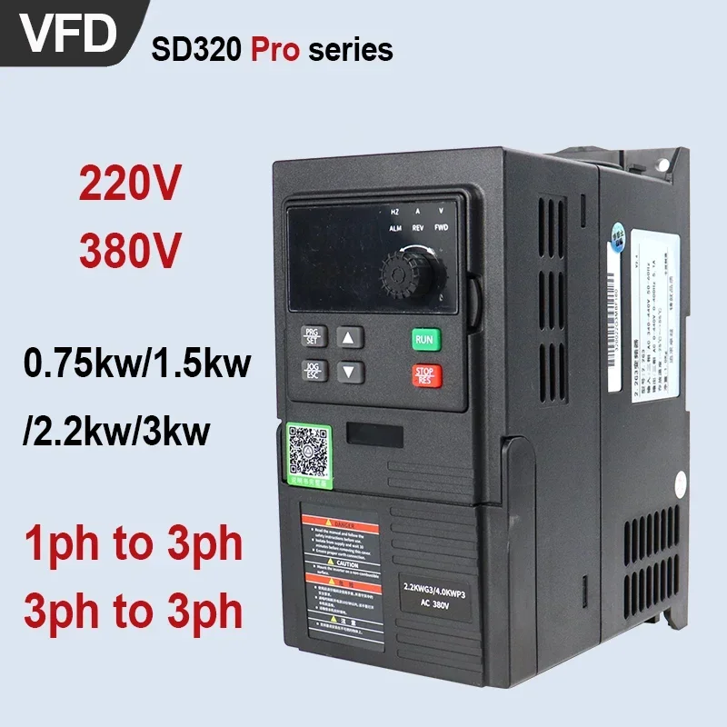 Hars VFD 380V/220V Variable Frequency Drive 0.75/1.5/2.2/3KW Converter Inverter Motor Speed Controller