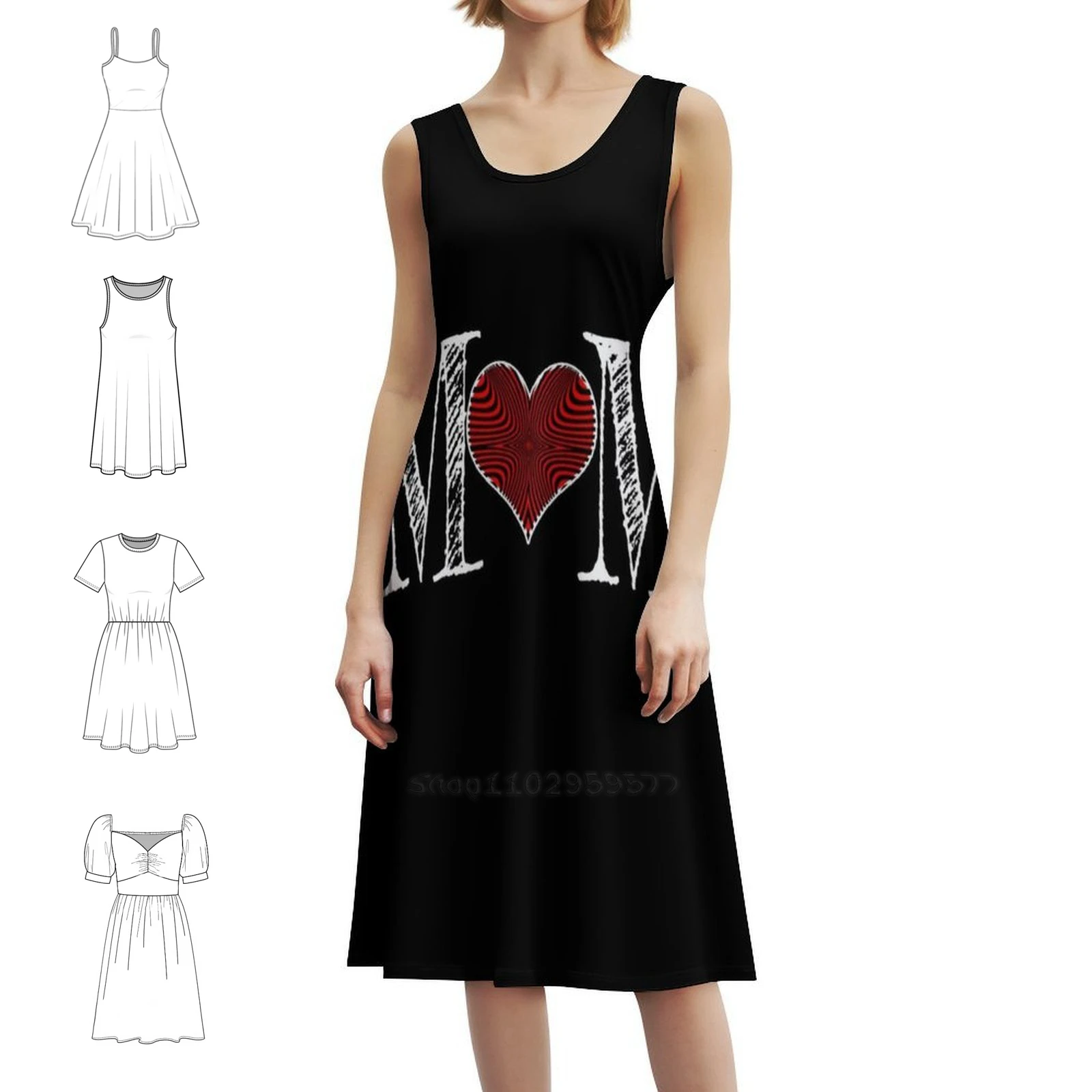 Mom'S All Heart Vintage Bohemian Dress Puff Sleeve Or Sleeveless Options For Women Dress Mom Mother Heart Love Birthday Female