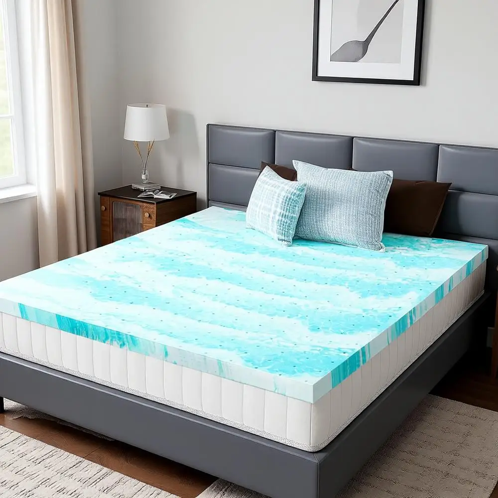 

3 Inch Thick Gel Memory Foam Mattress Topper, Cooling Sleep Pad, Full Size Bed, RV/Camper, US Certified, Blue