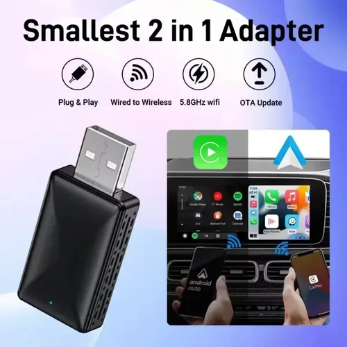 Imagen 2 del producto Adaptador inalámbrico Carplay Android Auto para Toyota Mazda Nissan Camry Suzuki Subaru Citroen Audi Mercedes Kia Ford Opel Spotify BT