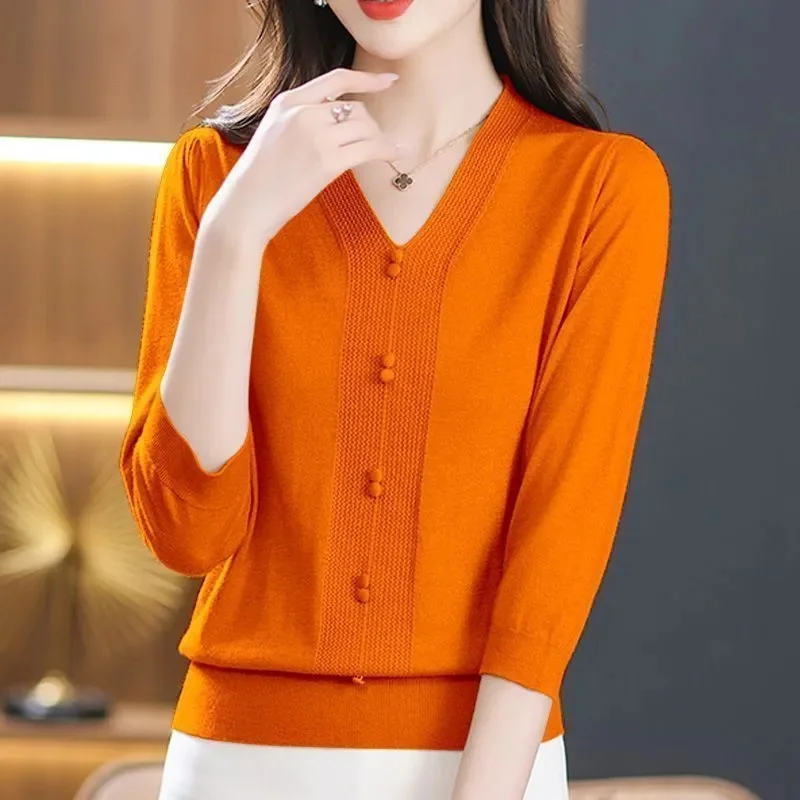 

Женский свитер, топ, вязаный пуловер, модный свитер с v-образным вырезом, женская зима 2026, базовая женская одежда, однотонные свитера OL