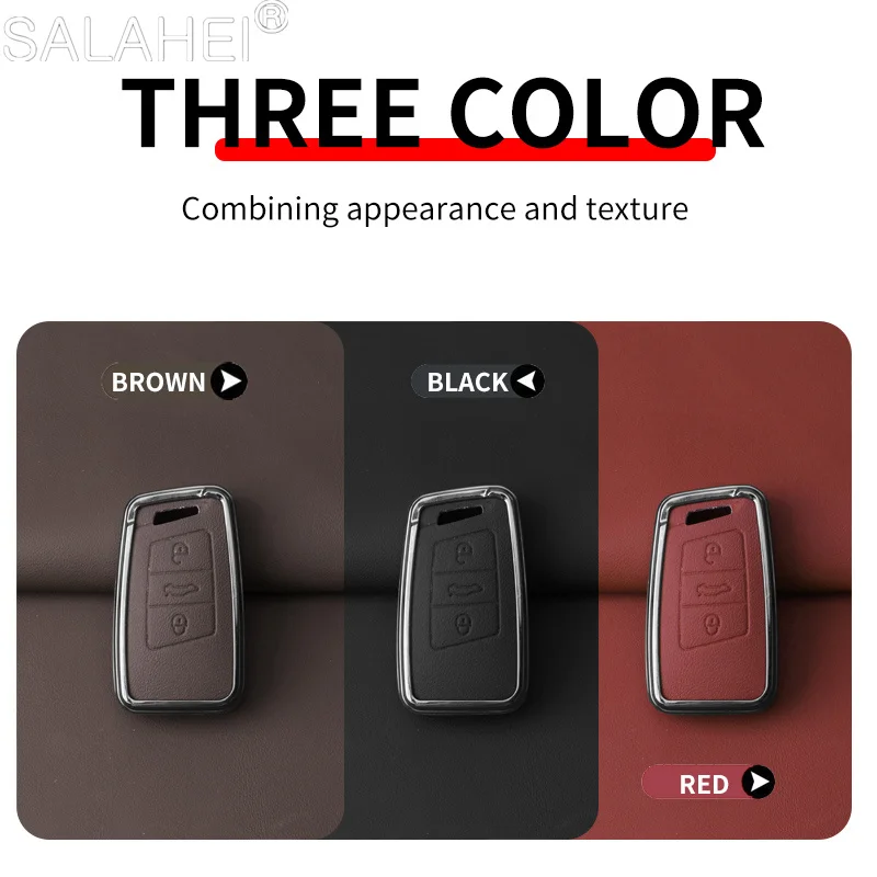 New Zinc Alloy Leather Car Key Case Full Cover Protector Keychain Shell For Volkswagen VW Magotan Passat B8 Interior Accessories