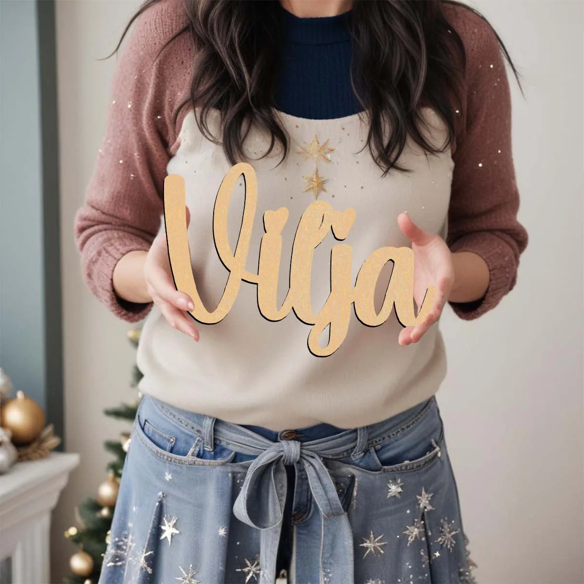 1pc Cartoon Vilja example Customizable Name Wood Material Wooden Decor Wooden Plaque Durable Outdoor Sign