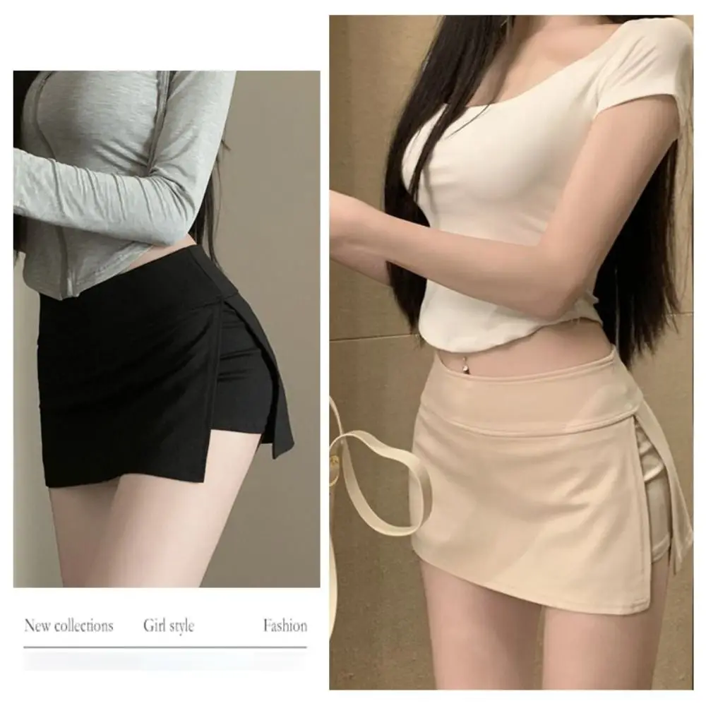 Simple High Waist Women's Skirt Pants Solid Color Side Slit Sports Short Skirt Slim Anti Glare Pencil Skirt Summer