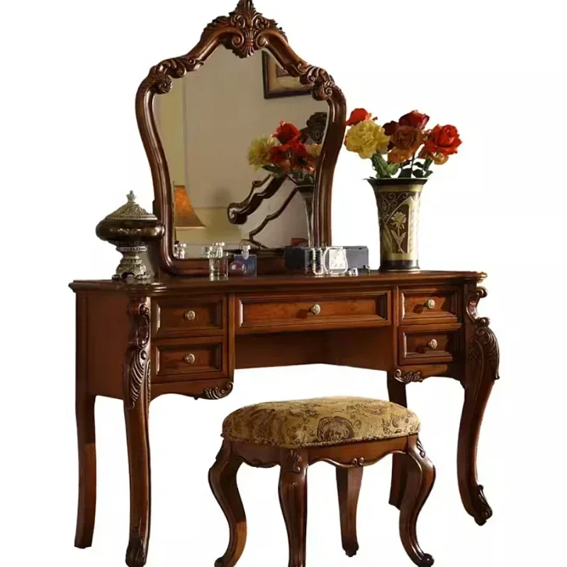 Vintage Nordic Drawer Dresser Mirror Set Wood Make Up Dresser Table Bedroom Vanity Storage Tocador De Maquillaje Home Furniture