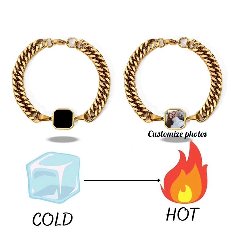 Customized Photo Hot Activation Magic Bracelet Personalized Hidden Picture Temperature Change Octagonal Bracelet Christmas Gifts